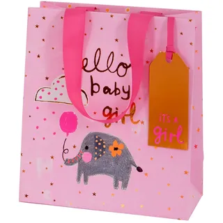 Glick Luxus-Geschenktüte, mittelgroße Geschenktüte für Mädchen, rosa Geschenktüte, Baby-Geschenktüte, Willkommens-Baby-Mädchen-Geschenktüte, Papiersalat, Baby-Mädchen-Geschenktüte, Geschenkbeutel, 200