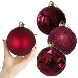 Kastanienbraune große Weihnachtskugeln,Weihnachtsbaumschmuck Ornamente bruchsichere hängende Kugeln für Chanukka, Neujahr, Valentinstag, Urlaubsdekorationen, Burgunderrot, XL (10.2 cm), 4 Stück