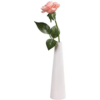 Tall Conic White Ceramic Flower Vase Small Bud Vase Single Flower Decorative Floral Vase Taper Vase Table Top Centerpieces for Home Wedding Table Bedroom Living Room Office Desk