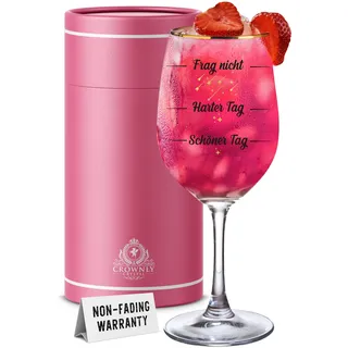 CROWNLY CRYSTAL® Lustiges Weinglas mit Spruch Frag Nicht, Harter Tag, Schöner Tag! Personalisierte Geschenke Frauen Geburtstagsgeschenk Ideen