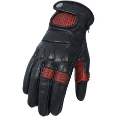 MAGOMA Soho A++ Leder Motorradhandschuhe mit Schutz, Schwarz/Rot,S, black/red
