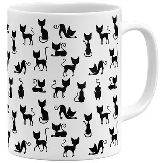 OM3® süße Kaffee-Tasse mit Katzen Cat Tasse mit Katzenmotiv Katze III | Keramik Becher | 11oz 325ml | Rundumdruck | Weiss