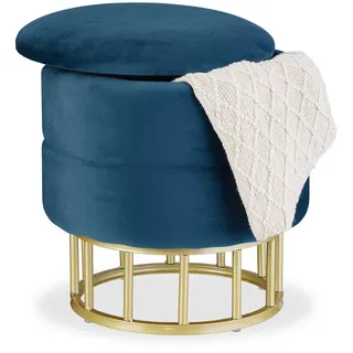 Relaxdays Samthocker mit Stauraum 40 x 31 x 40 cm Blau/Gold