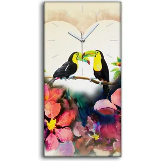 Dekor Leinwand Uhr Wandbilder 30x60 Gemälde Abstrakte Blumen Vögel Tukan Herz - weiße Hände
