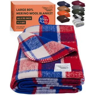 Woolly Mammoth Woolen Company Limited Edition Farmhouse Kollektion Freedom Wolldecke 66" x 90" Rot/Navy/Creme Plaid