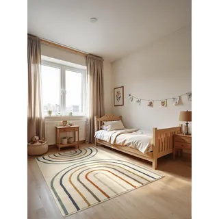 HANSE HOME Adventures Kinderteppich - Bunte Regenbogen Spielteppich, Modernes Design, Spielmatte, Krabbelteppich Junge Mädchen für Kinderzimmer, Jugendzimmer, Wohnzimmer - Creme Multifarben, 160x235cm