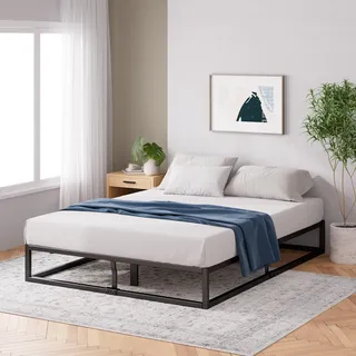 Zinus Joseph Bett 135 x 190 cm - Höhe 25 cm mit Stauraum unter dem Bett - Plattform-Bettgestell aus Metall mit Holzlattenhalter - Schwarz