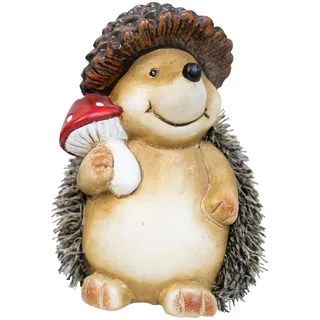 HEITMANN DECO Igel mit Hut & Fliegenpilz – Herbstdeko ca. 18 cm, niedliche Dekofigur für Fensterbank, Flur & Tisch - für Zuhause & zum Verschenken, Rot