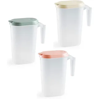 K&G PF124761_x3 Saftkrug 3er Set 1,6 Liter Mint, Rosé & Taupe mit Deckel Kunststoff BPA frei Wasserkrug Wasserkanne Kunststoffkrug Wasserkaraffe Saftkaraffe