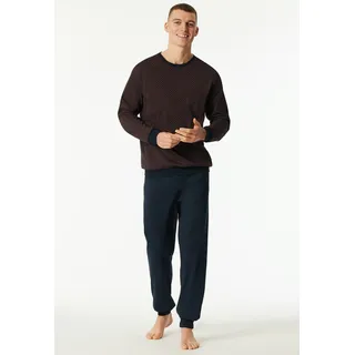 Schlafanzug SCHIESSER "Comfort Essentials", Damen, Gr. 52, rotbraun, Single Jersey, Obermaterial: 100% Baumwolle, bequem lang, Rundhals, Homewear-Sets Schlafanzug, mit angenehmen Bündchen