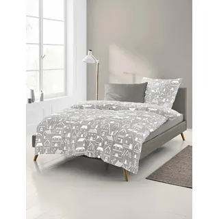 BIERBAUM Bettwäsche 4176, Fein-Biber, Designed in Germany, Beige 80, 135x200 + 80x80 cm