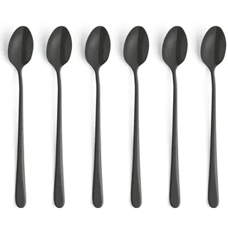 Amefa AUSTIN Latte Macchiato Löffel Set 6-teilig | stylisches Design in Trendfarbe | Edelstahl mit PVD Schwarz satiniert | 19, 8 cm | Kaffeelöffel lang | Langer Löffel für Chai Latte