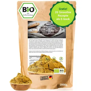 BIO Hanfmehl 2kg aus Deutschland + Digitales Rezeptbuch (PDF) - veganes Hanfsamen-Mehl - als Alternative zum Hanfprotein