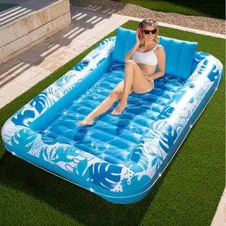 Sloosh 85" x 57"/2.1 * 1.4m aufblasbarer Sonnenpool, Luftmatratzte Pool, Sonnenbad mit abnehmbarem Kissen, persönlicher Luftmatratze Wasser für Erwachsene, Sommerspaß, Wasserparty-Blau
