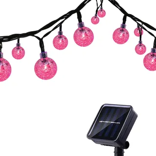 Tuokay Solar Lichterkette Außen 6,5m 30 LED 8 Modi Wasserdicht LED Außenlichterkette mit Kugel, Dekorative Beleuchtung für Garten Balkon Pavillon Terrasse Rasen Hof Zaun Deko (Rosa)