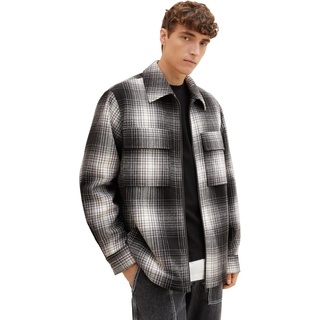 TOM TAILOR Denim Herren 1037384 Flanell Karo-Jacke mit Teddyfell im Innenfutter, 32698-grey Black Off White Check, L