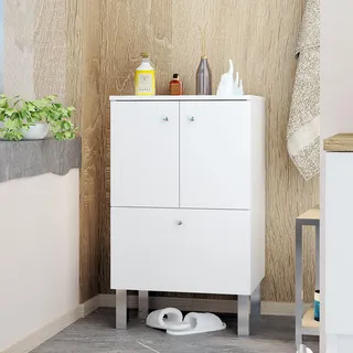 Baikal Badezimmerschrank, Bodenschrank, Aufbewahrung für Badezimmer oder jeden Raum, 2 Türen und Schublade, ideal für kleine Toiletten, zusammengebautes Möbelstück, 2 Türen + Schublade, 51 cm, Weiß