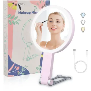 Schminkspiegel mit Beleuchtung Kosmetikspiegel 1/20-fach Vergrößerungsspiegel mit Licht Doppelseitige Tischspiegel Reisespiegel Vergrößerung Kosmetik Make-up Spiegel für Reise Geschenke für Frauen