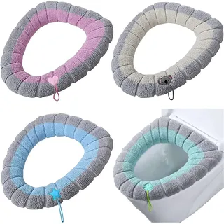 Limeow 4 Stück 30x30cm WC-Sitzwärmer Toilettensitzauflagen Waschbar Tuch Toilettensitzbezug Pad Waschbar Eingebauten Kunststoffring Heraus Fasergewebe für Meisten Toiletten Damen Mamas Altere Menschen