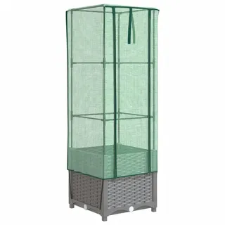 vidaXL Hochbeet mit Gewächshaus-Aufsatz Rattan-Optik 40x40x139 cm - Grau
