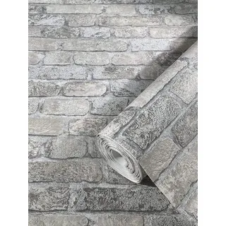 marburg Steintapete Grau Backstein Ziegelstein 3D Effekt für Schlafzimmer Wohnzimmer oder Küche Tapete Steinoptik 10,05m x 0,53m 58411