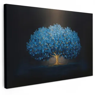 MuchoWow Leinwandbild Baum - Blau - Blätter - Pinselstriche Wanddeko 90x60 cm , Textil , Kiefer , Abstrakt , Rechteckig , 90x60 cm , FSC 100% , gerahmt , Bilder & Rahmen, Bilder, Leinwandbilder