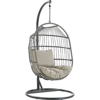 Beliani Hängesessel mit Metallgestell Schwarz Rattan / Flechtseil 2 Kissen Taupe Hängestuhl Korb Schwebesessel Wohnzimmer Terrasse Balkon Modernes Design - Schwarz, Grau