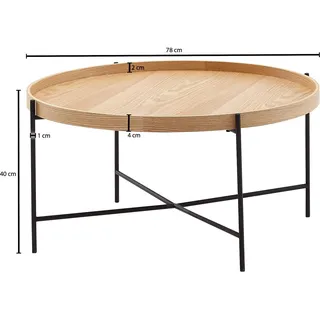 FineBuy Couchtisch Rund 80cm Skandinavisches Eiche Design Wohnzimmertisch Kreuzgestell