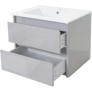 Mendler Waschbecken + Unterschrank HWC-B19, Waschbecken Waschtisch Badezimmer, hochglanz 50x60cm - grau