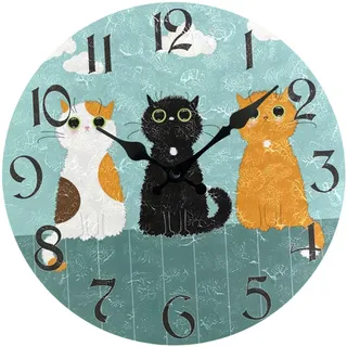 Baoblaze Lustige Katzen-Wanduhr, geräuschlos, Wanduhr, leise, leicht zu lesen, einzigartige, rustikale, dekorative Wanduhr, Hängeuhr für die Küche, Stil c