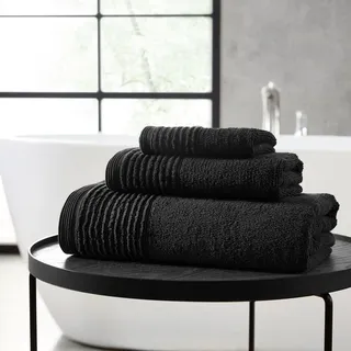 Vera Wang - Badetuch-Set, luxuriöse Baumwolle, Badezimmer-Dekor, sehr saugfähig und mittelschwer (geformte Falte, schwarz, 6-teilig)