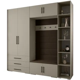 Abiks Möbel Garderoben-Set 236,7/240/47 , Kaschmir, Braun, Schwarz , Holz , Nachbildung , 13 Fächer , 240x236.7x47 cm , Garderobe, Garderoben-Sets & Garderoben-Serien, Garderoben-Sets