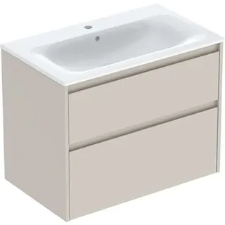 Geberit Renova Plan Set Möbelwaschtisch schmaler Rand, mit Unterschrank, 2 Schubladen, 80x62,1x48cm, 504.040.DB.1, Farbe: Waschtisch: weiß, Front/Korpus: sandgrau/lackiert seidenmatt