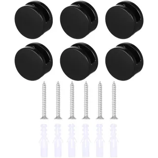 6-teiliger Edelstahlhalter für dicke Spiegel oder Gläser, 3-5 mm Spiegelbefestigung für Wandmontage, schwarz mit Metallschrauben - Schwarz