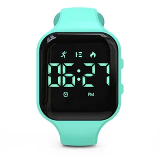Focwony Kinder-LED-Fitness-Tracker-Uhr, Schrittzähleruhr Digitaluhr, Armbanduhr, Schrittzähler/Entfernung/Kalorien/Wecker, Tolles Geschenk für Kinder Teenager Mädchen Jungen (Grün-Quadrat)