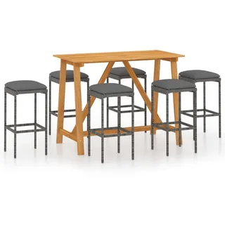 vidaXL 7-tlg. Gartenbar-Set mit Kissen Grau - Grau
