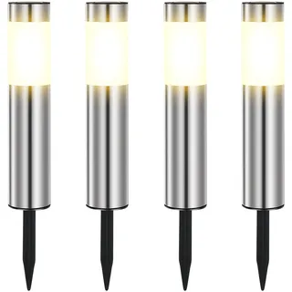 Heinstian Warmweiß Solarlampen für Außen Edelstahl Solarleuchten Garten mit Schalter ein/ausIP45 Wasserdicht LED Gartenleuchten für Terrasse, Rasen, Garten, Wege, boden (4 Stück)