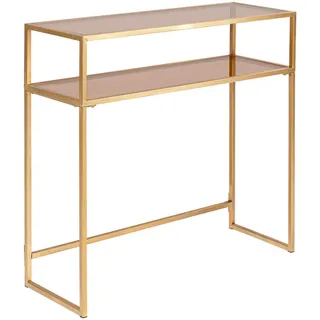Kare-Design Konsolentisch , Goldfarben, Hellbraun , Metall, Glas , 30x80x85 cm , Wohnzimmer, Wohnzimmertische, Konsolentische