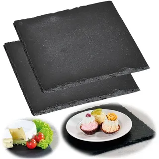 KESPER 38109 Servierplatte, 2er Pack, Schieferplatte, Buffet-Platte, aus Schiefer, geölt, Maße: 200 x 200 mm, schwarz
