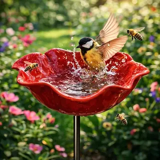 Gartenstecker aus Metall, Handgefertigt Blumenform Vogeltränke Winterfest Insektentränke Bienentränke Gartenfiguren & Gartenstatuen Gartendeko für Draußen