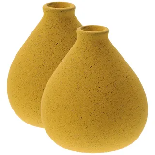 TOYZFRIENDY 2 Stück Keramik Vase Gelb Deko Trockenblumen Wohnzimmer Tischvase Modern Minimalistisch Vielseitig Einsetzbar Geschenk