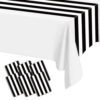 Tischläufer, Schwarz Und Weiß Gestreift, 35 X 275 cm, Schwarze Streifen, Kunststoff, Einweg, Klassisch, Gestreift, Tischdekoration Für Partys, Hochzeiten, Esszimmer, Feiern, 6 Stück