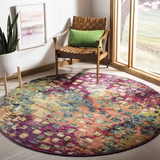 SAFAVIEH Boho Teppich für Wohnzimmer, Esszimmer, Schlafzimmer - Monaco Collection, Kurzer Flor, Pink und Multi, 160 x 160 cm