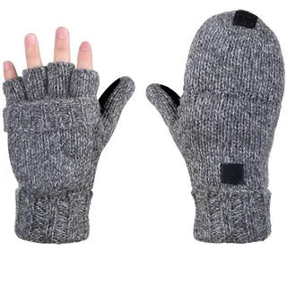 AOKAY Winter Handschuhe Fingerlose Fäustlinge Damen Fingerhandschuhe Fingerlos Handschuhe Strick Handschuhe mit Flip Top (Vintage-Grau)