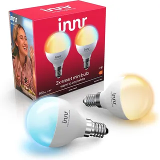 Innr Zigbee Smart Lampe E14 Mini Bulb, funktioniert mit Hue* und Alexa, Warmweiß bis Kühlweiß, Glühbirne, dimmbar, 460lm, 2 Stück