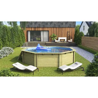 Karibu Achteckpool »PALERMO A2 BxLxH: 547x547x124cm«, (Set, 9 tlg.) Karibu braun B/H/L: Breite 547 cm x Höhe 124 cm x Länge 547 cm