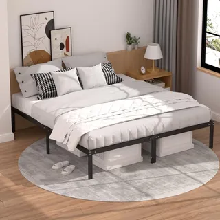 Sweetcrispy Bett 180x200, Bettgestell aus Metall, Modern Jugendbett mit Lattenrost, Höhe 35 cm mit Stauraum unter dem Bett, Doppelbett Einzelbett Schwarz