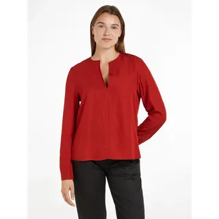 Klassische Bluse TOMMY HILFIGER "VISCOSE REGULAR V-NECK LS BLOUSE", Damen, Gr. 34, rot (schwarz magma), Web, Obermaterial: 100% Viskose, unifarben, regular fit, V-Ausschnitt, Blusen Klassische Bluse, mit Tommy Hilfiger Flagge