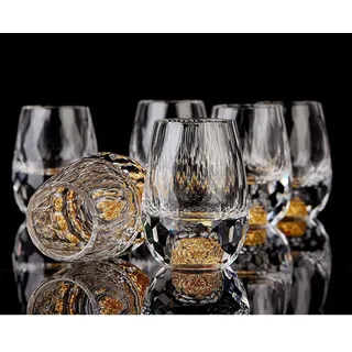 DUJUST Diamant-Schnapsgläser (4cl), kristallgläser, verziert mit 24-karätigen Blattgoldflocken, Luxuriös und Niedlich Shotgläser, BPA-frei und bleifrei, perfekt für Dekoration und Sammlung – 6 Stück