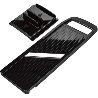 Kyocera Keramik Universalhobel Gross, 4 Schnittdicken, Schwarz, Extra scharfe Keramik-Klingen, Gemüsehobel mit Fingerschutz, Kunststoffrahmen, Küchenreibe Hand, Gemüsehobel verstellbar